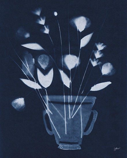 Julie Norkus NOR326 - NOR326 - Indigo Vase - 12x16 Flowers, Vase, Cyanotypes, Indigo, White, Flower Silhouette, Contemporary from Penny Lane
