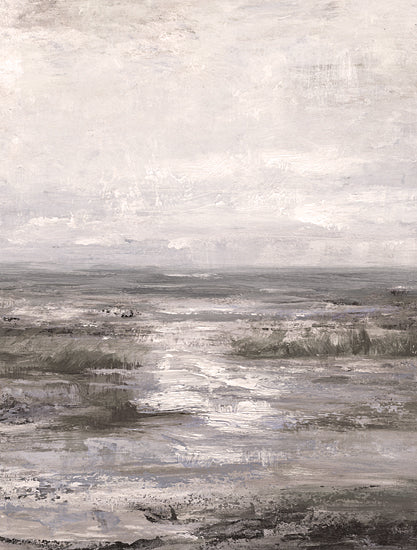 Cloverfield & Co. CC209 - CC209 - Moody Beach    - 12x16 Moody seascape, coastal marsh painting, misty shoreline, painterly texture, tranquil atmosphere, natural palette, gray skies, landscape horizon from Penny Lane