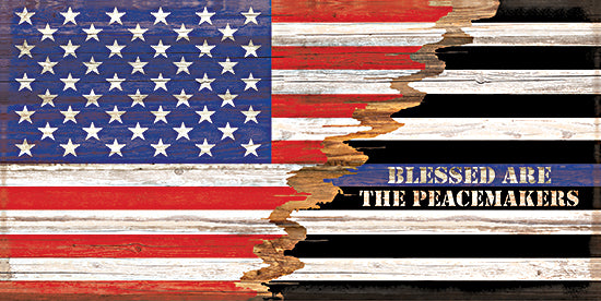 Cloverfield & Co. CC211 - CC211 - Blessed are the Peacemakers   - 24x12 American flag art, patriotic wall decor, rustic wooden texture, peacemakers tribute, thin blue line, law enforcement honor, Americana art from Penny Lane