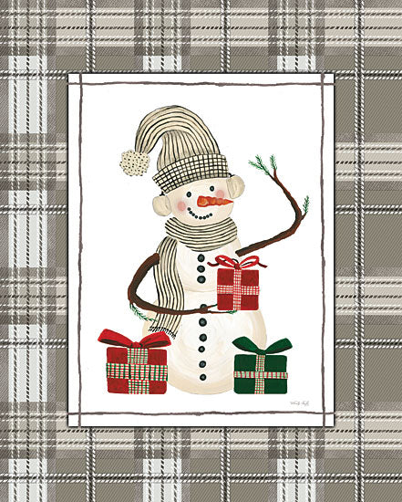 Cindy Jacobs CIN2575 - CIN2575 - Gift Giving Season - 12x16 Snowman with gifts, Christmas illustration, plaid border, green and red holiday design, festive snowman art, childlike style from Penny Lane