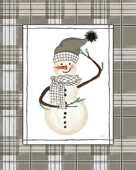 Cindy Jacobs CIN2577 - CIN2577 - Strike a Pose Snowman - 12x16 snowman, winter hat, checkered scarf, carrot nose, plaid border, evergreen twigs, painted snowman, Christmas decor, holiday art, whimsical style from Penny Lane