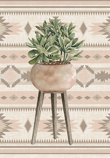 Cindy Jacobs CIN4454 - CIN4454 - Aztec Planter II - 12x16 succulent plant, ceramic pot, wood stand, tribal background, bohemian interior, desert decor, green foliage, neutral earth tone from Penny Lane