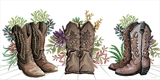 Cindy Jacobs CIN4473 - CIN4473 - Cowboy Collection - 18x9 cowboy boots, floral background, western wear, trio of boots, rustic fashion, succulent plants, desert theme, wooden floor from Penny Lane