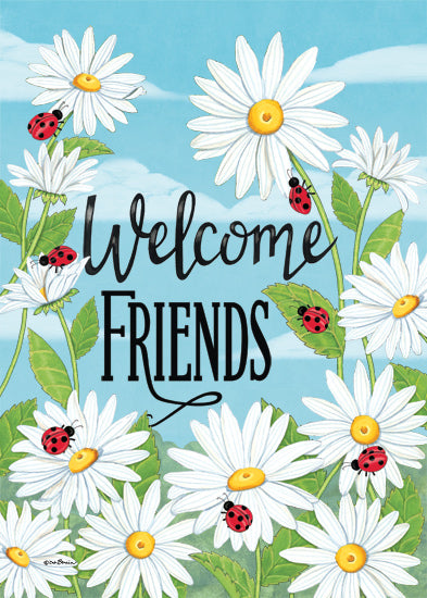 Deb Strain DS2410 - DS2410 - Welcome Friends Daisies - 12x16 welcome friends, daisies, ladybugs, springtime, cheerful greeting, whimsical garden, floral art from Penny Lane