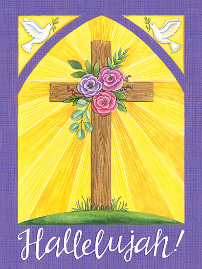 Deb Strain DS2413 - DS2413 - Hallelujah! Cross with Doves - 12x16 hallelujah, wooden cross, religious art, doves, stained glass, flowers, faith, Christianity, spiritual, church decor from Penny Lane