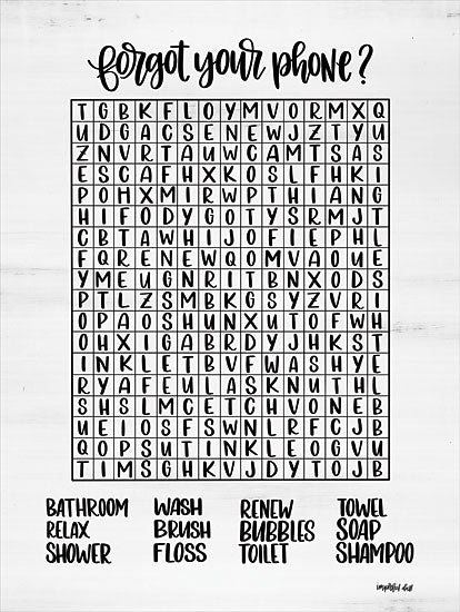 Imperfect Dust DUST278 - DUST278 - Bathroom Word Search  - 12x16 bathroom word search, fun bathroom decor, word game, forgot your phone, black and white, puzzle art, quirky typography from Penny Lane