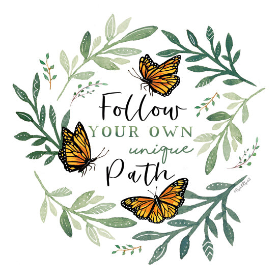 Elizabeth Tyndall ET367 - ET367 - Follow Your Own Unique Path - 12x12 follow your own path, butterflies, nature, foliage, inspirational quote, greenery, watercolor, motivational message from Penny Lane