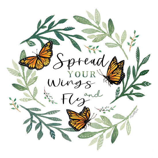 Elizabeth Tyndall ET368 - ET368 - Spread Your Wings - 12x12 spread your wings, butterflies, fly, greenery, nature quote, inspiration, watercolor leaves, orange butterflies from Penny Lane