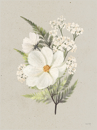 House Fenway FEN1242 - FEN1242 - Paper Flowers II - 12x16 white flowers, floral cluster, fern leaves, soft pastel background, nature-inspired, vintage botanical style from Penny Lane