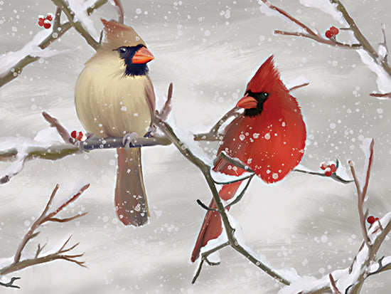 House Fenway FEN871 - FEN871 - Winter Perch I - 16x12 winter cardinals, male and female cardinal, snow-covered branches, red berries, snowfall background, wildlife pair from Penny Lane