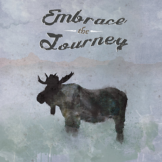 JG Studios JGS602 - JGS602 - Embrace the Journey - 12x12 Moose silhouette, watercolor texture, embrace the journey, inspirational art, wilderness scene, mountain tones, animal print from Penny Lane