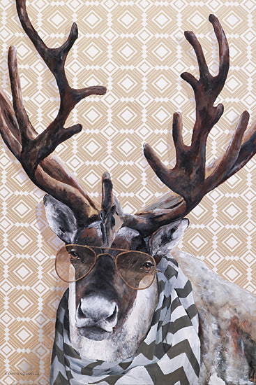Kamdon Kreations KAM108 - KAM108 - GQ Caribou -  12x18 reindeer, sunglasses, scarf, patterned background, fashion animal, quirky art, humorous portrait, winter vibe from Penny Lane