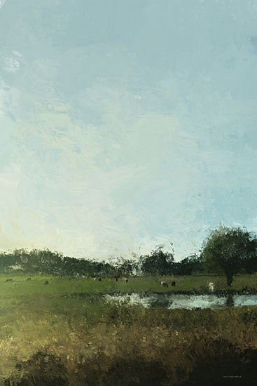 Kamdon Kreations KAM834 - KAM834 - Meet Me on the Farm - 12x18 open pasture, cows grazing, serene field, light blue sky, peaceful landscape, countryside, impressionist art from Penny Lane