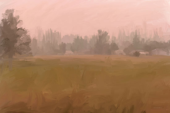 Kamdon Kreations KAM837 - KAM837 - Muddled View - 18x12 misty field, painterly strokes, rural landscape, soft pink sky, moody morning, hazy background, countryside from Penny Lane