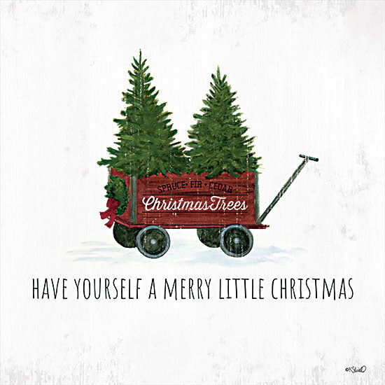 Kate Sherrill KS225 - KS225 - Christmas Tree Wagon - 12x12 Christmas tree cart, red wagon, evergreen trees, winter holiday, vintage style, rustic Christmas decor, snow background from Penny Lane