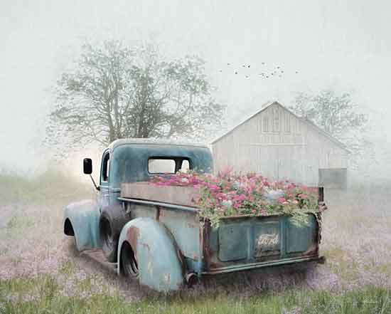 Lori Deiter LD1938 - LD1938 - Truck Full of Flowers  - 24x18 vintage green truck, flower-filled pickup, country barn, spring meadow, nostalgic farm scene, rural charm, pastel landscape, misty morning countryside from Penny Lane
