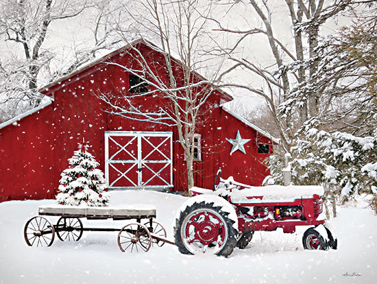 Lori Deiter LD3051 - LD3051 - Cozy Country Christmas - 16x12 red barn, winter snow, vintage tractor, Christmas tree, wagon, holiday decor, rustic countryside, snow-covered trees, star decor, snowy landscape from Penny Lane