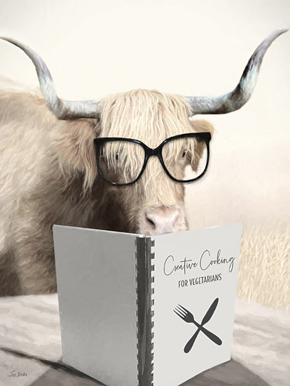 Lori Deiter LD3746 - LD3746 - Creative Cooking for Vegetarians - 12x16 Highland cow with glasses, vegetarian cookbook, humorous cooking art, quirky farm animal, funny cow artwork, rustic kitchen decor, farm humor from Penny Lane