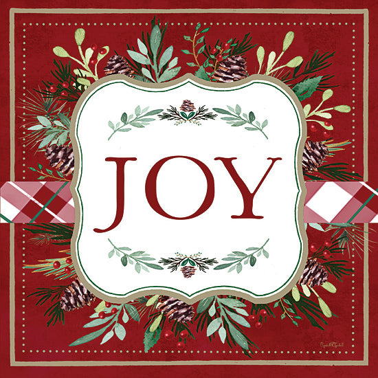 Elizabeth Tyndall ET103 - ET103 - Winterbury Joy - 12x12 Christmas, Holidays, Wreath, Joy, Typography, Signs, Textual Art, Greenery, Pinecones, Berries, Plaid, Gold, Red, Winter from Penny Lane