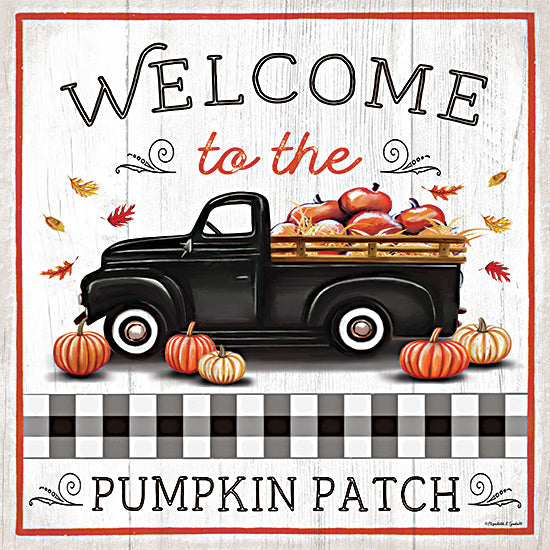 Elizabeth Tyndall ET108 - ET108 - Welcome to the Pumpkin Patch - 12x12 Fall, Pumpkins, Welcome to the Pumpkin Patch, Typography, Signs, Textual Art, Truck, Black Truck, Leaves, Black & White Plaid from Penny Lane