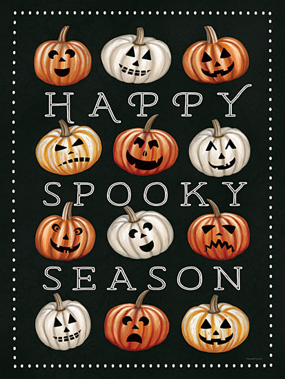 Elizabeth Tyndall ET113 - ET113 - Happy Spooky Season Jack-O-Lanterns - 12x16 Halloween, Fall, Jack O'Lanterns, Pumpkins, Happy Spooky Season, Typography, Signs, Textual Art, Black Background from Penny Lane