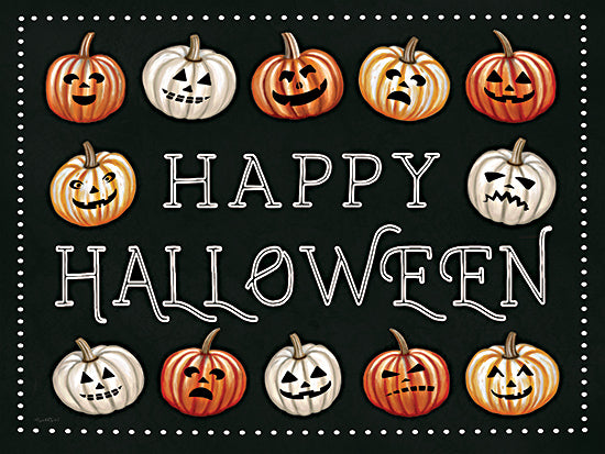 Elizabeth Tyndall ET114 - ET114 - Happy Halloween Jack-O-Lanterns - 16x12 Halloween, Fall, Jack O'Lanterns, Pumpkins, Happy Halloween, Typography, Signs, Textual Art, Black Background from Penny Lane