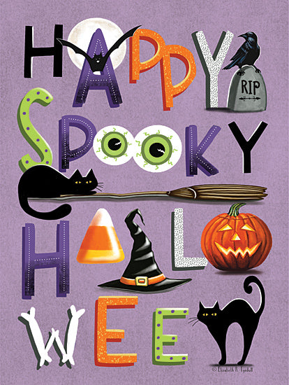 Elizabeth Tyndall ET116 - ET116 - Happy Spooky Halloween - 12x16 Halloween, Fall, Happy Spooky Halloween, Typography, Signs, Textual Art, Halloween Icons, Crow, Witches Hat, Jack O'Lantern, Black Cats, Moon from Penny Lane