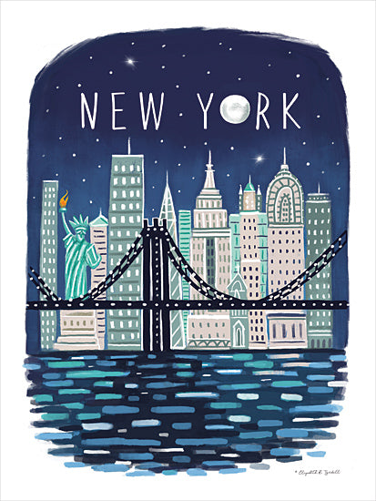 Elizabeth Tyndall ET120 - ET120 - New York - 12x16 Travel, New York, Typography, Signs, Textual Art, City, Landscape, Building, Statue of Liberty, Bridge, Ocean, Night, Moon from Penny Lane