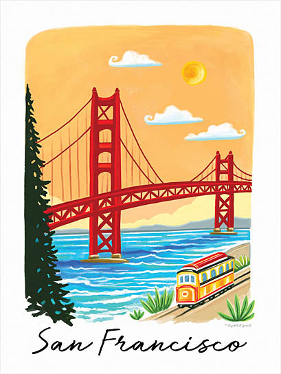 Elizabeth Tyndall ET123 - ET123 - San Francisco - 12x16 Travel, San Francisco, Typography, Signs, Textual Art, Landscape, Golden Gate Bridge, Trolly Car, Pacific Ocean, Sun  from Penny Lane