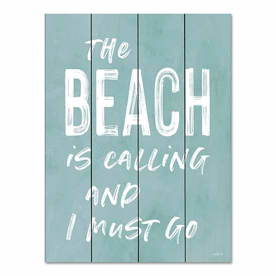lettered & lined LET415PAL - LET415PAL - The Beach is Calling - 12x16 The Beach is Calling, Coastal, Blue & White, Beach, Summer, Typography, Signs, Whimsical from Penny Lane