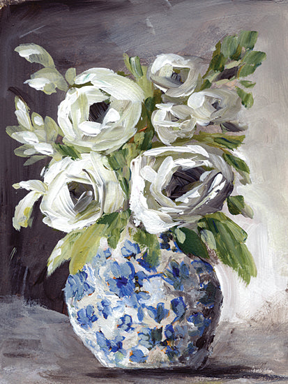 Amanda Hilburn AH174 - AH174 - Ginger Jar Floral II - 12x16 Flowers, White Flowers, Blue and White Vase, Abstract, Dark Background from Penny Lane