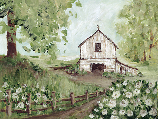 Amanda Hilburn AH178 - AH178 - A Cool Dirt Path - 16x12 Barn, White Barn, Farm, Dirt Path, Landscape, Trees, Wildflowers, White Flowers, Fence from Penny Lane