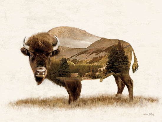 Amber Sterling AS188 - AS188 - Landscape Bison Fusion - 16x12 Wildlife, Bison, Landscape, Trees, Sideview, Fusion, Neutral Palette from Penny Lane