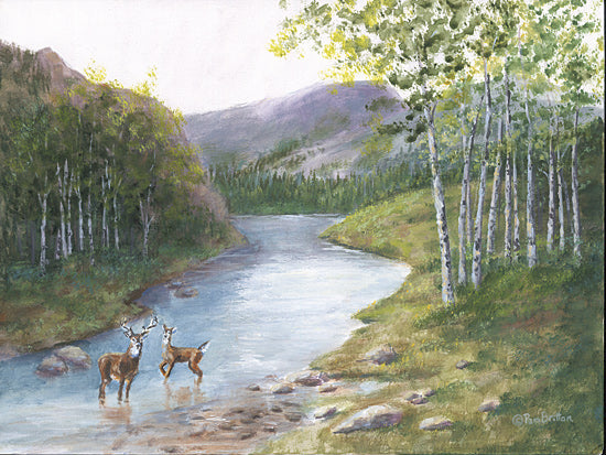 Pam Britton BR634 - BR634 - In the Wild II - 16x12 Deer, Creek, Landscape, Trees, Mountains, Rocks, Nature from Penny Lane