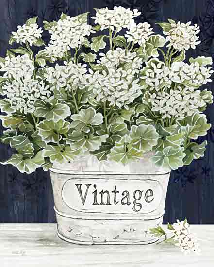 Cindy Jacobs CIN4186 - CIN4186 - Vintage Blooms I - 12x16 Flowers, White Flowers, Galvanized Pail, Vintage, Typography, Signs, Textual Art, Cottage/Country, Dark Blue Background from Penny Lane
