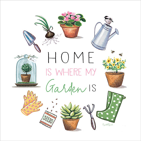 Elizabeth Tyndall ET285 - ET285 - Home is Where my Garden Is - 12x12 Garden, Garden Tools, Flowers, Bulbs, Seed Packet, Gloves, Succulents, Home is Where My Garden Is, Typography, Signs, Textual Art, Cloche, Watering Can from Penny Lane