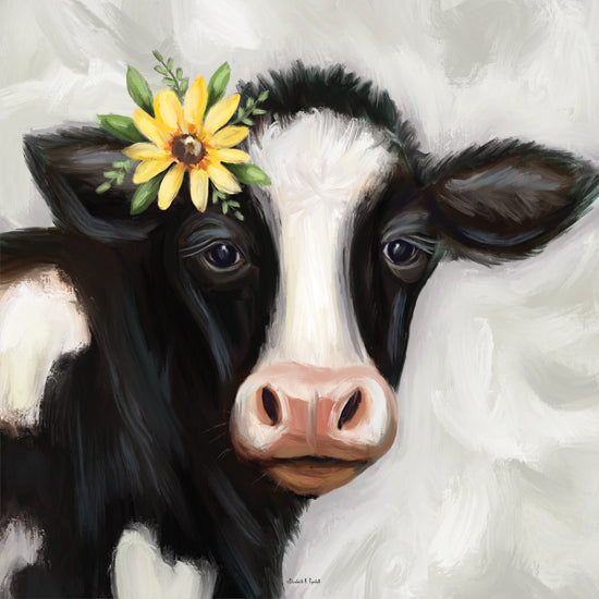 Elizabeth Tyndall ET331 - ET331 - Daisy Cow - 12x12 Whimsical, Cow, Black & White Cow, Flowers, Daisy, Yellow Daisy, Sideview from Penny Lane