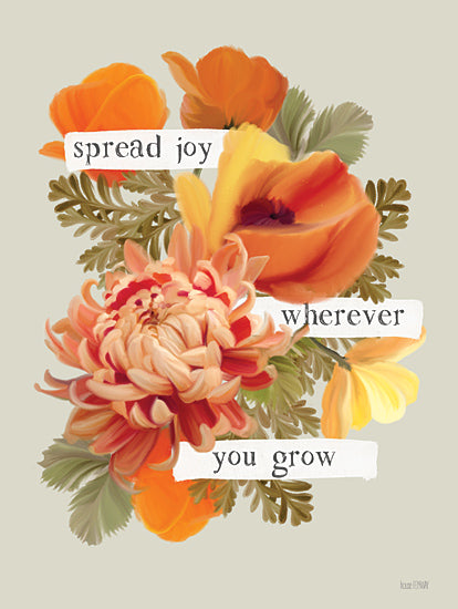 House Fenway FEN1080 - FEN1080 - Spread Joy Wherever You Grow - 12x16 Flowers, Orange Flowers, Inspirational, Spread Joy Wherever You Go, Typography, Signs, Textual Art, Leaves from Penny Lane