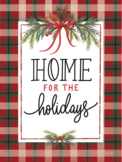 House Fenway FEN1158 - FEN1158 - Plaid Home for the Holidays - 12x16 Christmas, Holidays, Inspirational, Home for the Holidays, Typography, Signs, Textual Art, Red and Green Plaid, Pine Sprigs, Berries, Red Bow, Winter from Penny Lane