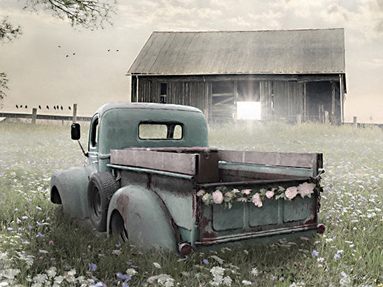 Lori Deiter LD3522 - LD3522 - The Old Ride  - 16x12 Photography, Truck, Green Truck, Flowers, Wildflowers, Wildflower Field, Barn, Sunrays from Penny Lane