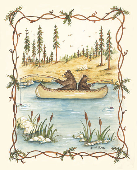 Mary Ann June MARY633 - MARY633 - Making a Memory - 12x16 Whimsical, Lake, Bears, Canoe, Landscape, Trees, Cattails, Fishing, Border from Penny Lane