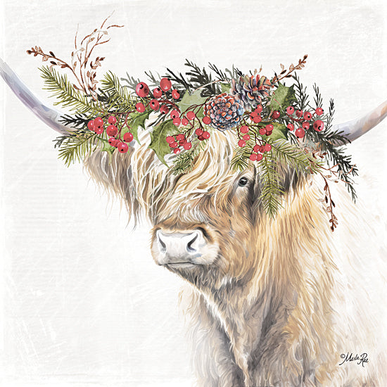 Marla Rae MAZ5932 - MAZ5932 - Dasher Christmas Highland - 12x12 Christmas, Holidays, Whimsical, Cow, Highland Cow, Greenery, Berries, Pine Cones, Crown, Nature, Winter from Penny Lane