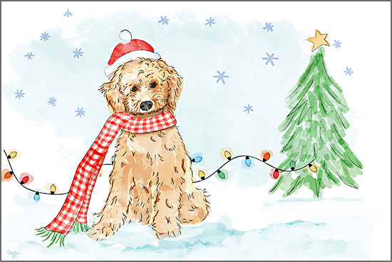 Mollie B. MOL2788 - MOL2788 - Christmas Labradoodle - 18x12 Christmas, Holidays, Dog, Labradoodle, Winter, Christmas Tree, Christmas Lights,  Scarf, Snowflakes, Watercolor from Penny Lane