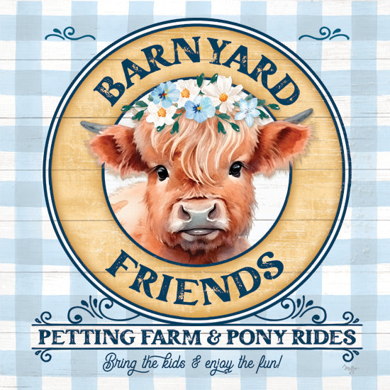 Mollie B. MOL2789 - MOL2789 - Barnyard Friends - 12x12 Farm, Cow, Brown Cow, Floral Crown, Flowers, Barnyard Friends Petting Farm & Pony Rids, Typography, Signs, Textual Art, Blue and White Plaid from Penny Lane