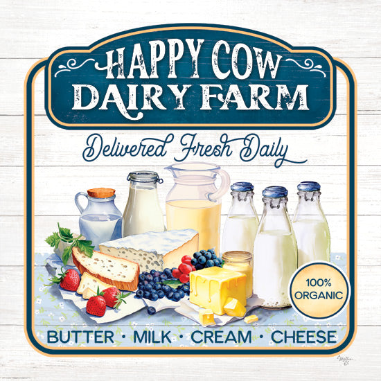 Mollie B. MOL2794 - MOL2794 - Happy Cow Dairy Farm - 12x12 Farm, Dairy Farm, Milk, Cheese, Fruit, Bottles, Pitcher, Happy Cow Dairy Farm, Typography, Signs, Textual Art, Kitchen from Penny Lane