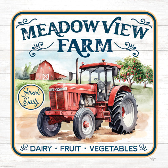 Mollie B. MOL2796 - MOL2796 - Meadow View Farm - 12x12 Farm, Tractor, Red Tractor, Barn, Fruit Trees, Meadowview Farm Dairy, Fruit, Vegetables, Typography, Signs, Textual Art, Farmhouse/Country from Penny Lane