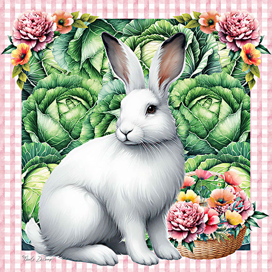 Nicole DeCamp ND410 - ND410 - Cabbage Patch Rabbit - 12x12 Easter, Spring, Rabbit, Garden, Cabbage, Cabbage Patch, Flowers, Pink Flowers, Orange Flowers, Easter Bunny, Garden, Flower Basket from Penny Lane