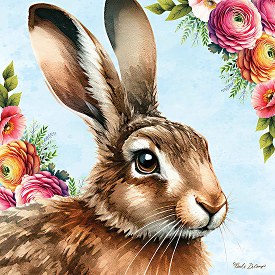 Nicole DeCamp ND411 - ND411 - Rabbit and Flowers - 12x12 Rabbit, Brown Rabbit, Spring, Flowers, Greenery, Pink Flowers, Orange Flowers, Bunny from Penny Lane