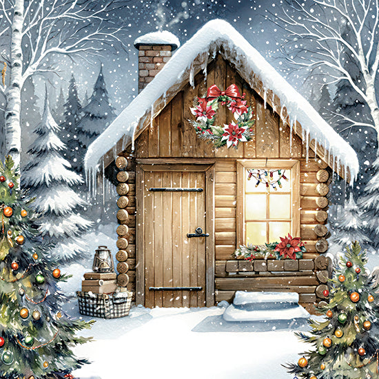 Nicole DeCamp ND550 - ND550 - Christmas Cabin - 12x12 Christmas, Holidays, Log Cabin, Winter, Snow, Christmas Trees, Trees, Wreath from Penny Lane