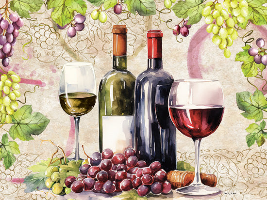 Nicole DeCamp ND551 - ND551 - Wine Still Life II - 16x12 Still Life, Vineyard, Wine, Bottles of Wine, Wine Glasses, Grapes, Tuscany, Brick Wall from Penny Lane